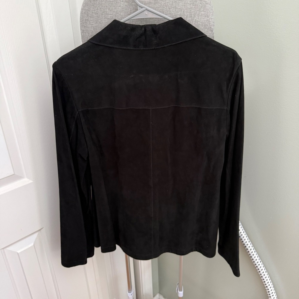 INC International Concepts Black Genuine Leather Suede Shirt Jacket M Y2K Grunge - Picture 2 of 10